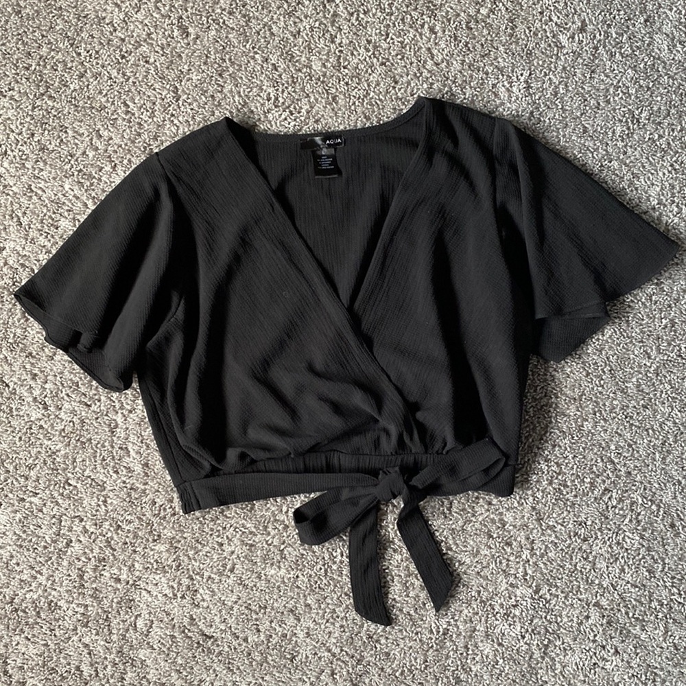 Aqua Cropped Wrap Top With Tie